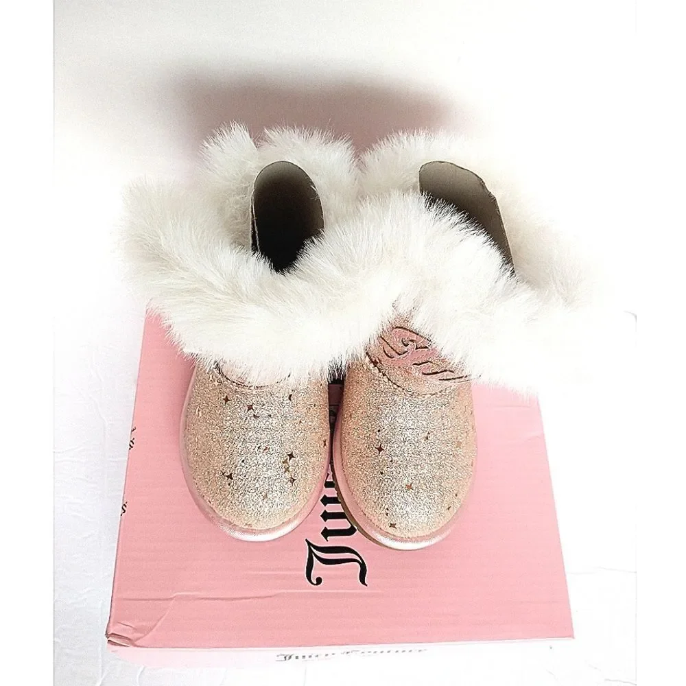 New! JUICY COUTURE Girls Lil Windsor Gold Glitter Faux Fur Boots Booties Size 5T